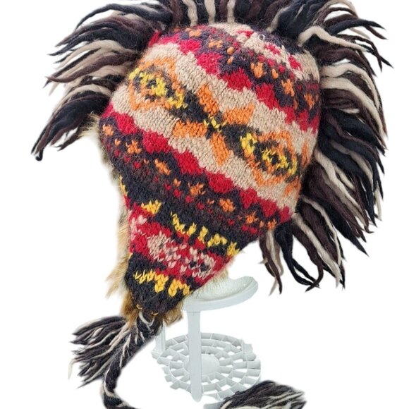 American Eagle Outfitters Mohawk Trapper Knit Hat Braid Tassels Wool Alpaca Warm - Picture 4 of 7